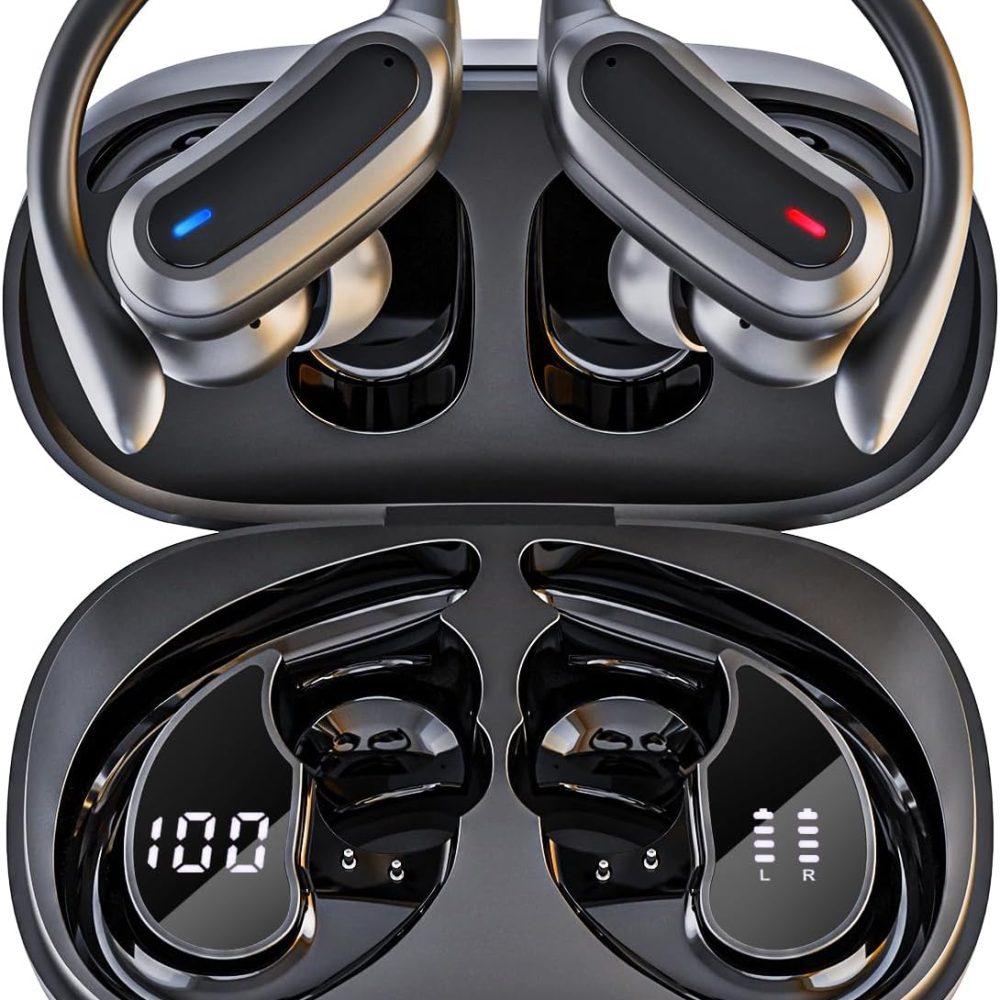 Wireless Earbuds, Bluetooth 5.4 Headphones, True Wireless Stereo Earphones with IPX7 Waterproof, Noise Cancelling Mic, Fast Charging and Comfort Fit Ear Buds for Sports/Workouts - Black